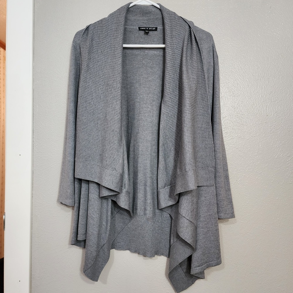Cable & Gauge Women's Size Medium Gray Open Front Cardigan Waterfall Silhouette